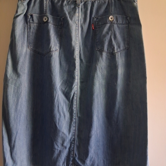 Vintage Levi's 90s Y2k Button Front Chambray Blue Denim Midi Skirt 10 - Picture 13 of 13